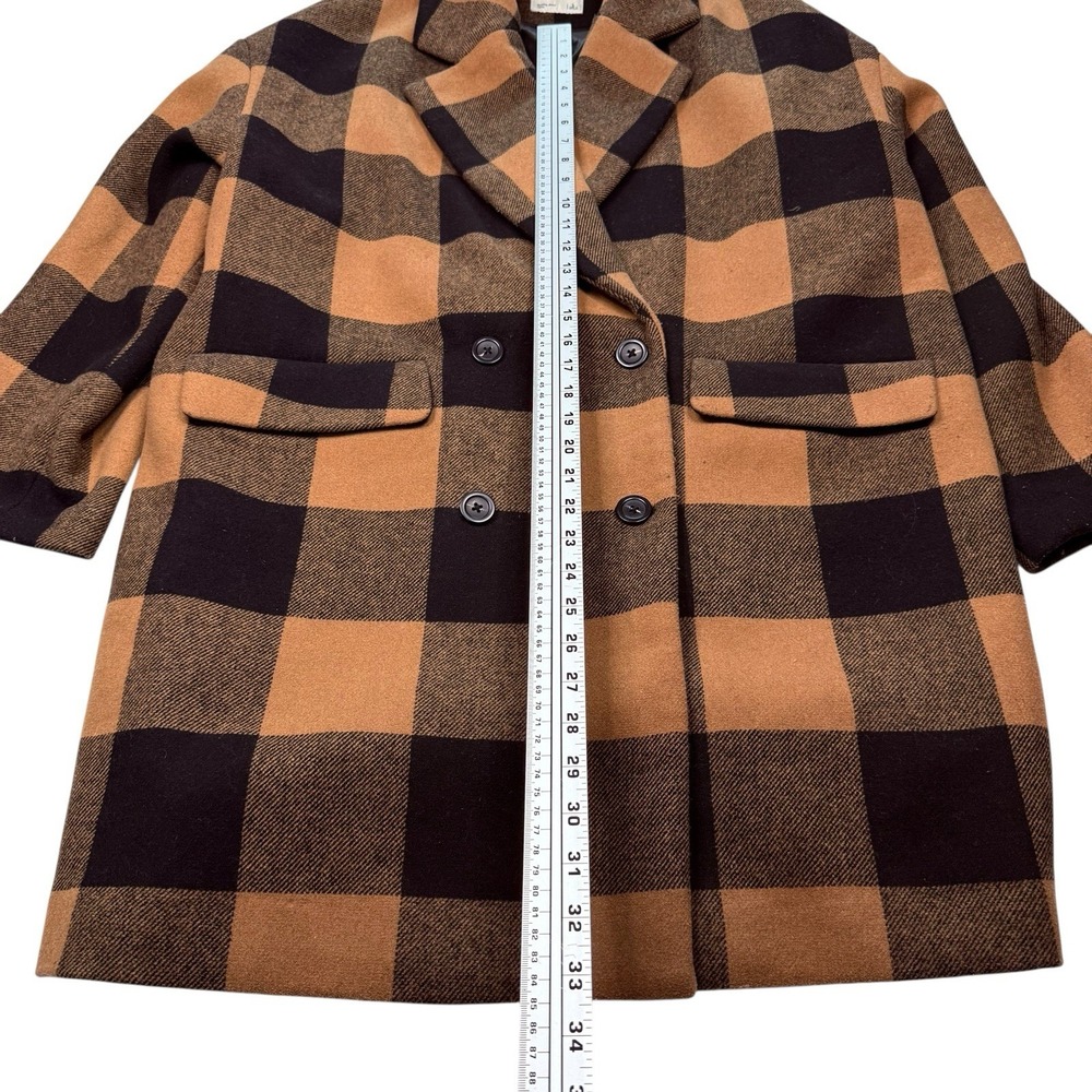 Abercrombie & Fitch Plaid Coat Peacoat Large Black Tan Brown Oversized Women's - Picture 5 of 7